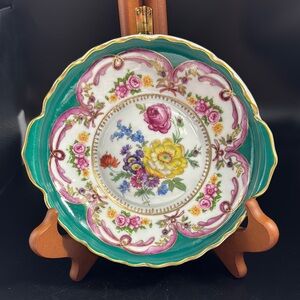Vintage Elios Italian Hand Painted Floral with Gold Trim Bowl